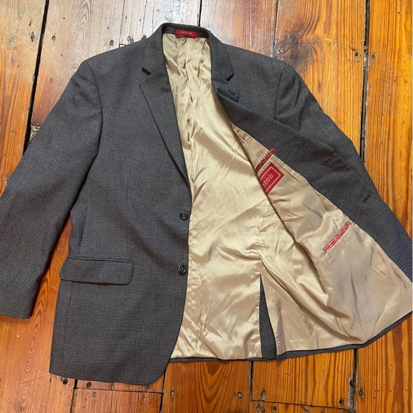 Izod Blazer Men's Size 42R Houndstooth Tan Navy Maroon 2 Button Sport Coat Work - Picture 9 of 12